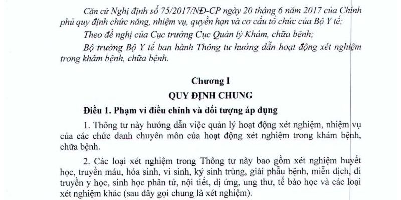 Thông tư 49/2018/TT-BYT Thông tư hướng dẫn hoạt động xét nghiệm trong khám bệnh, chữa bệnh